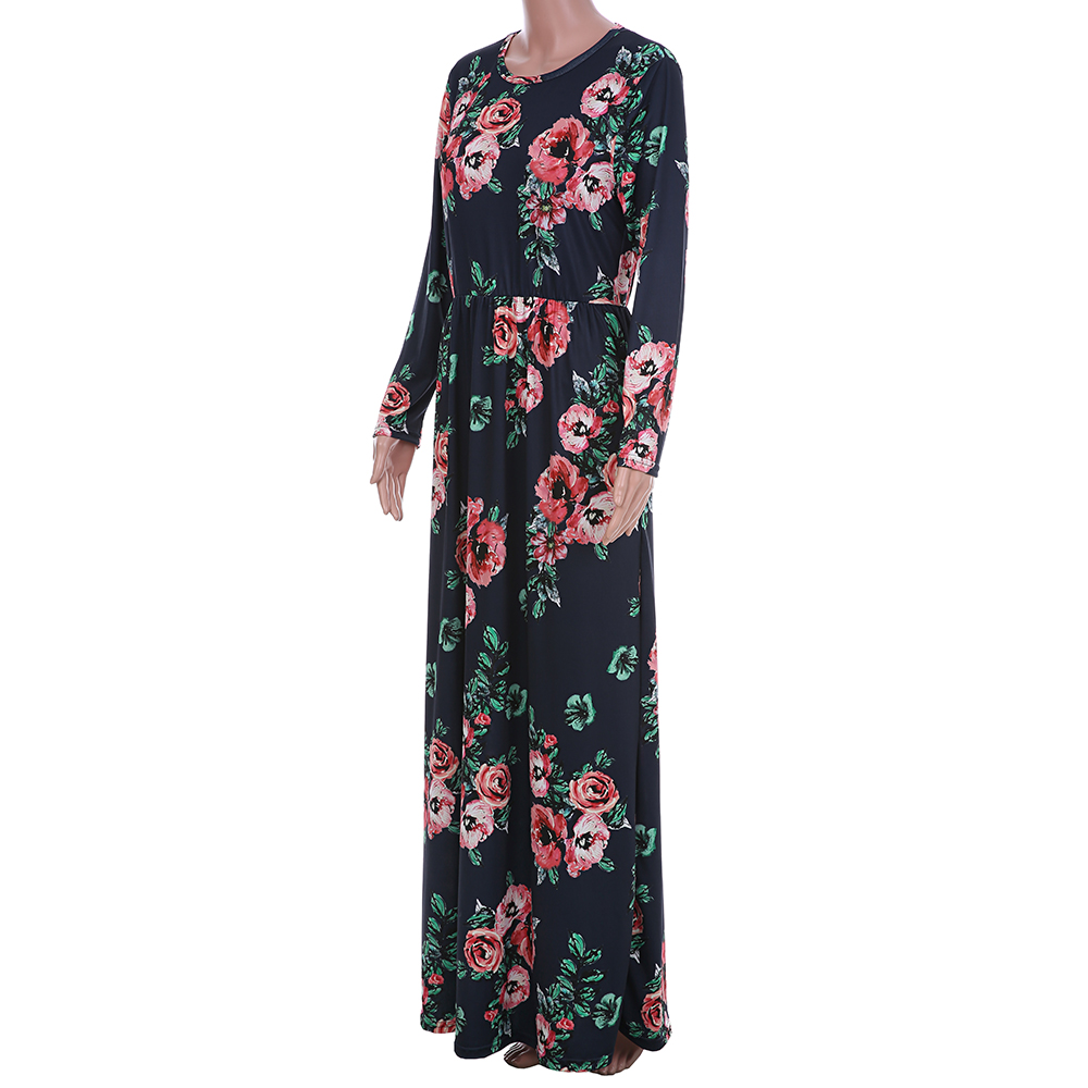 Ybenlow-2017-Women-Dresses-Long-Fashion-Printed-Maxi-Dress-O-neck-Three-Quarter-Sleeve-Empire-Flower-32790666089