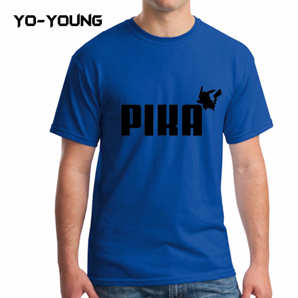 Yo-Young-Men-T-Shirts-Spoof-LOGO-POKEMON-Pika-GO-Golden-PU-Printed-100-180g-Combed-Cotton-Casual-Fun-32652808480