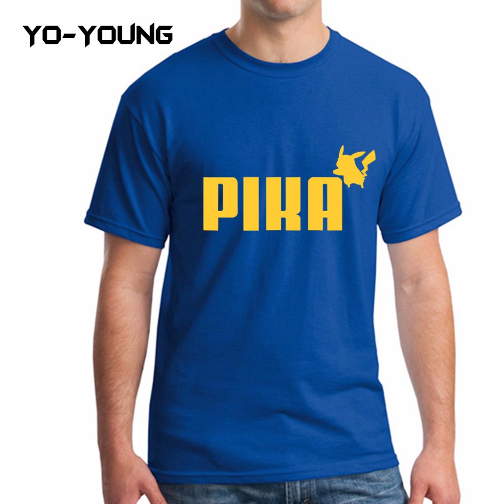 Yo-Young-Men-T-Shirts-Spoof-LOGO-POKEMON-Pika-GO-Golden-PU-Printed-100-180g-Combed-Cotton-Casual-Fun-32652808480