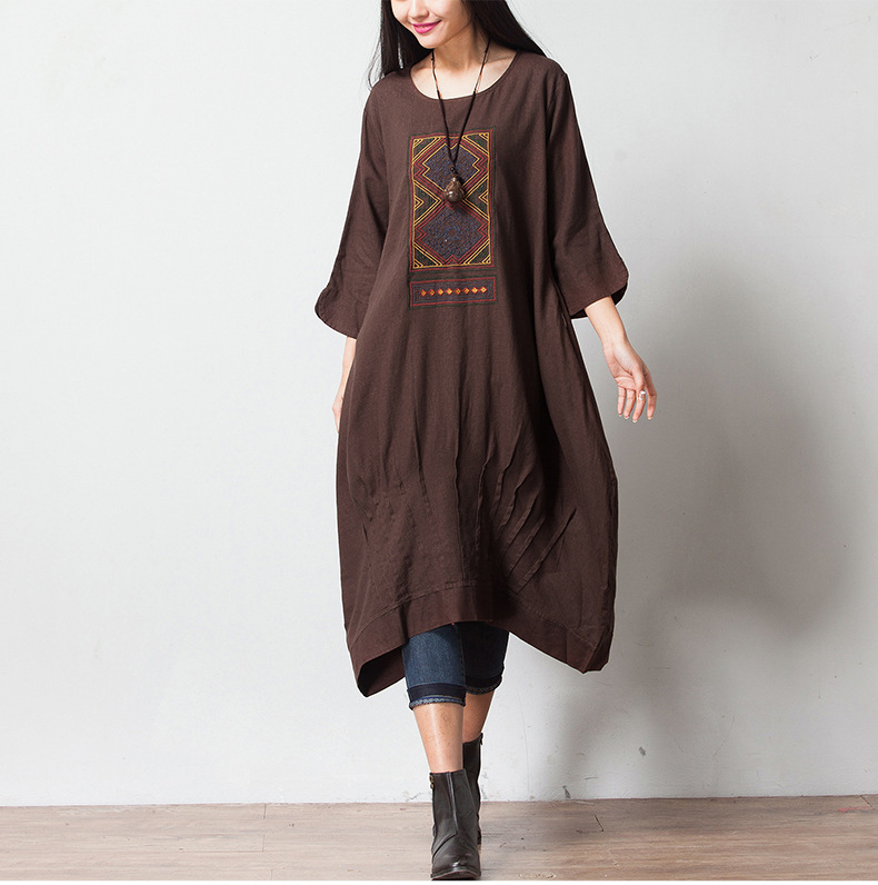 YoYiKamomo-2017-women--dress-Cotton--linen--embroidery-three-quarter-sleeve-dress--loose-summer-big--32610082665