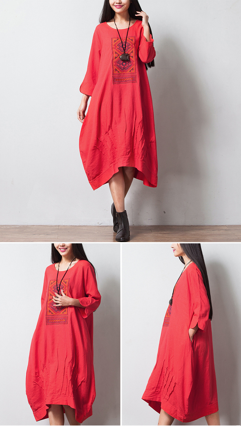 YoYiKamomo-2017-women--dress-Cotton--linen--embroidery-three-quarter-sleeve-dress--loose-summer-big--32610082665