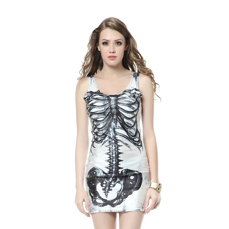 You39re-My-Secret-Women-Dress-Black-Milk--Skull-Print-Dress-Vest-O-neck-Sleeveless-Tank-Dress-Vestid-32415221220