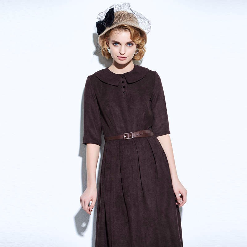 Young17-Day-Dress-Vintage-Women-Lapel-Half-Sleeve-Autumn-Dress-Pleated-A-line-Slim-Women-Party-Dress-32758315533