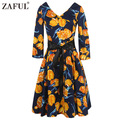 ZAFUL-2017New-34-Cuff-Sleeves-Women-Rose-Flower-Print-Vintage-Dress-Party-Prom-Swing-Rockabilly-Retr-32772977711