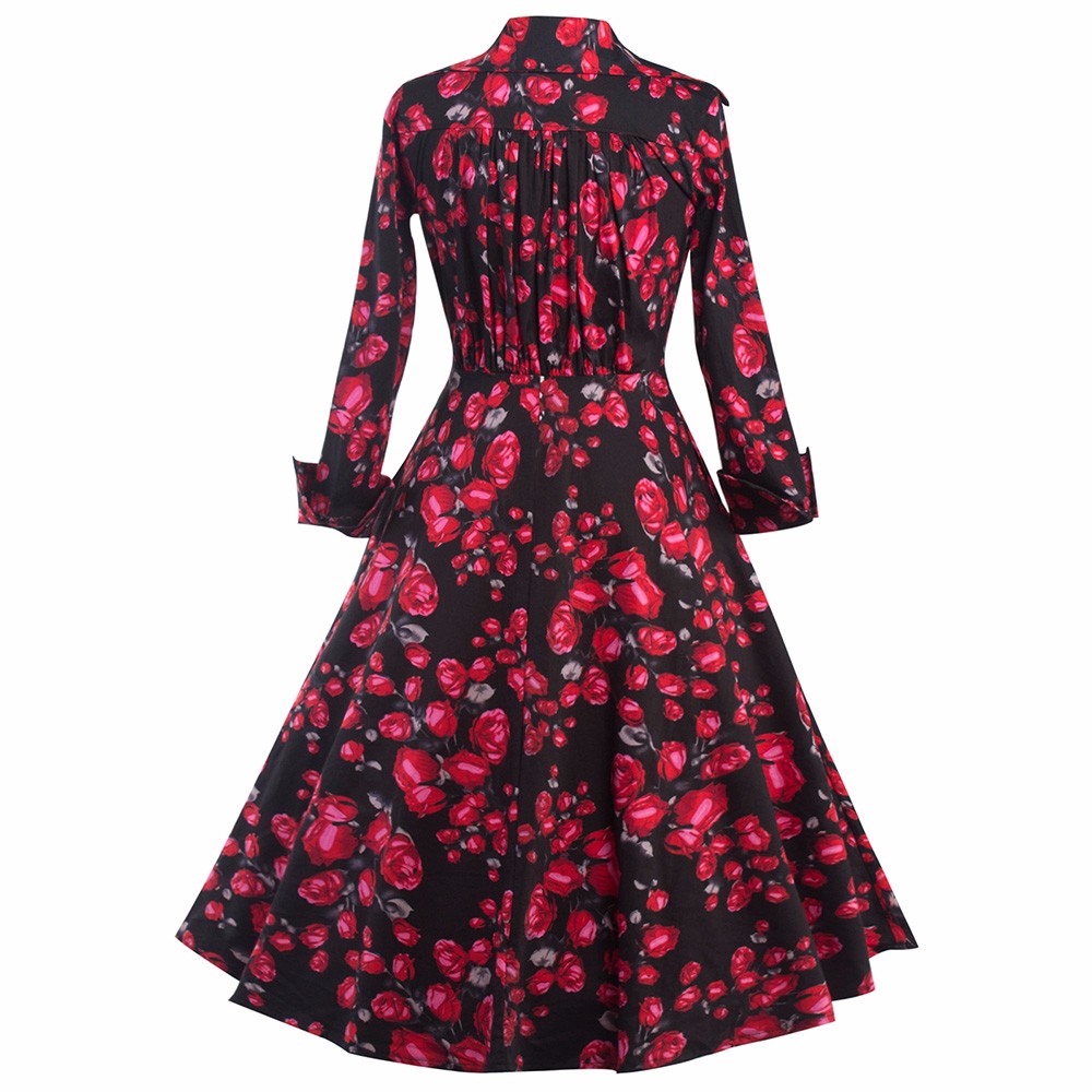 ZAFUL-2017New-34-Cuff-Sleeves-Women-Rose-Flower-Print-Vintage-Dress-Party-Prom-Swing-Rockabilly-Retr-32772977711