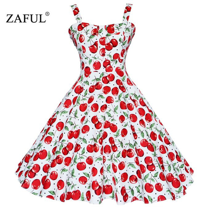 ZAFUL-4XL-Women-Dress-Summer-Sleeveless-Casual-Retro-Vintage-1950s-60s-Cherry-Big-Swing-Mini-Floral--32649890521