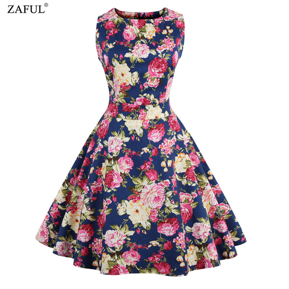 ZAFUL-4XL-Women-summer-vintage-Dress-Audrey-Hepburn-1950-60S-O-neck-Sleeveless-Floral-Print-Patry-Re-32691292739