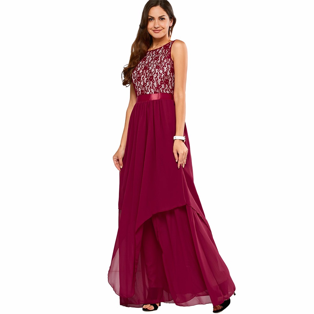 ZAFUL-Black-Bordeaux-Elegant-Women-Luxury-A-Line-Vintage-Dress-M2XL-Lace-Maxi-Party-Prom-Chiffon-Dre-32687131436