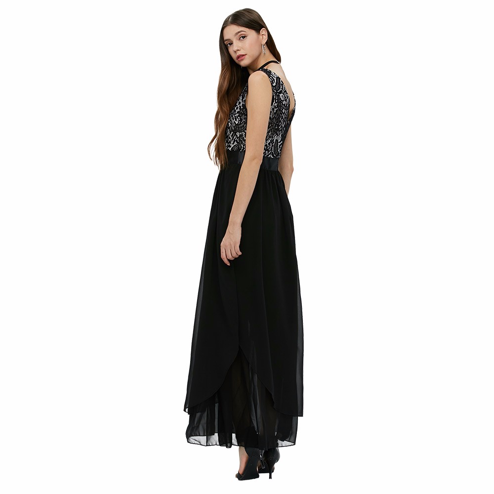 ZAFUL-Black-Bordeaux-Elegant-Women-Luxury-A-Line-Vintage-Dress-M2XL-Lace-Maxi-Party-Prom-Chiffon-Dre-32687131436