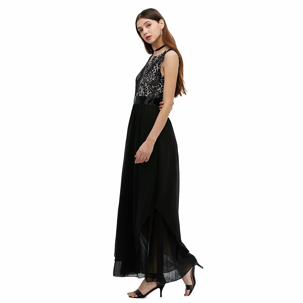 ZAFUL-Black-Bordeaux-Elegant-Women-Luxury-A-Line-Vintage-Dress-M2XL-Lace-Maxi-Party-Prom-Chiffon-Dre-32687131436