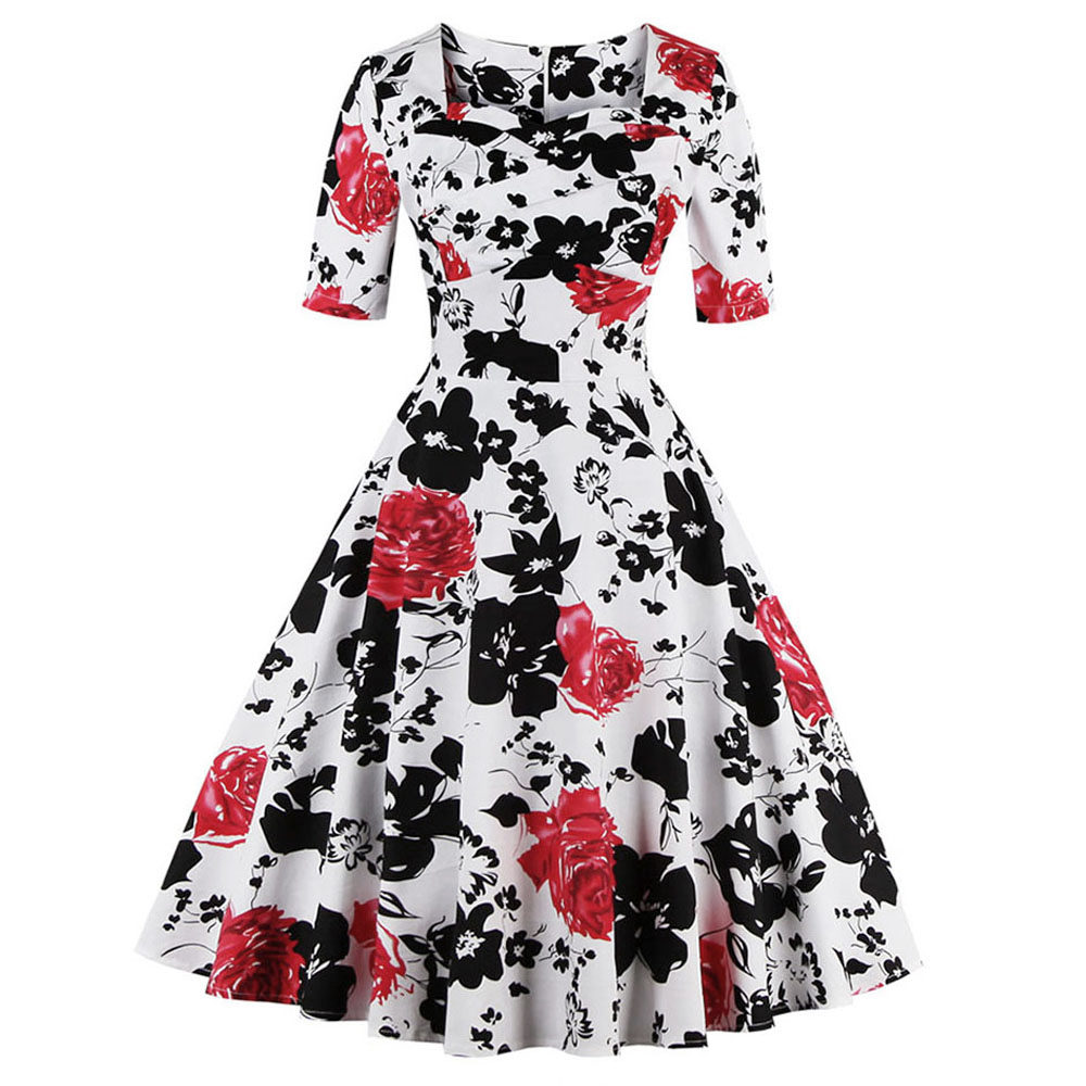 ZAFUL-Elegance-Style-Women-Rose-Floral-Print-Vintage-Dress-60s-Swing-Retro-Party-Dress-Feminino-Vest-32797919336