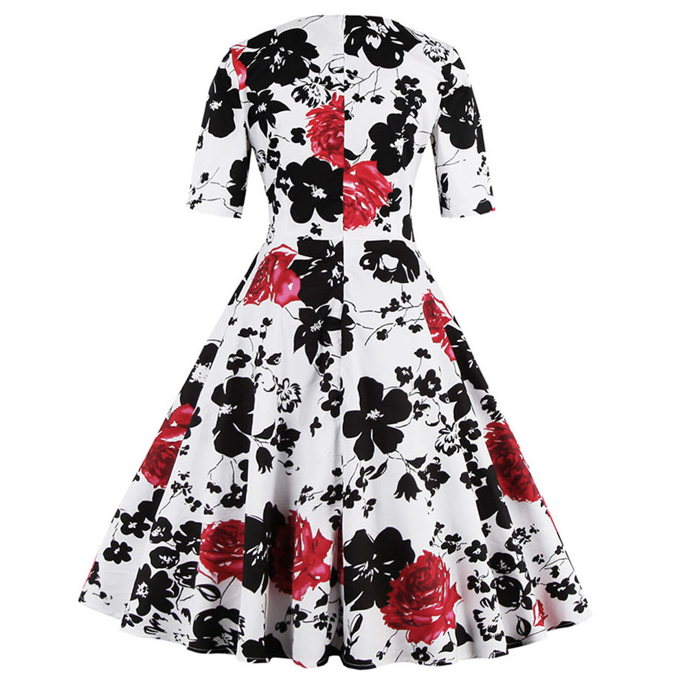 ZAFUL-Elegance-Style-Women-Rose-Floral-Print-Vintage-Dress-60s-Swing-Retro-Party-Dress-Feminino-Vest-32797919336