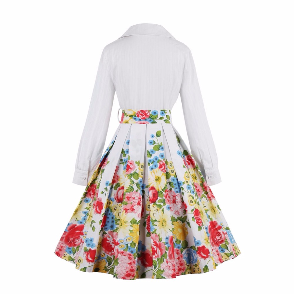 ZAFUL-Floral-Print-Cotton-Women-White-Dress-Long-Sleeves-Belts-Party-Ball-Gown-Plus-Size-Retro-Swing-32753735192