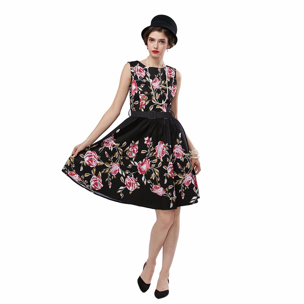 ZAFUL-L4XL-Black-Rose-Floral-Summer-Women-Dress-Aurdey-Vintage-o-neck-sleeveless-Dress-ball-gown-Cas-32716729914