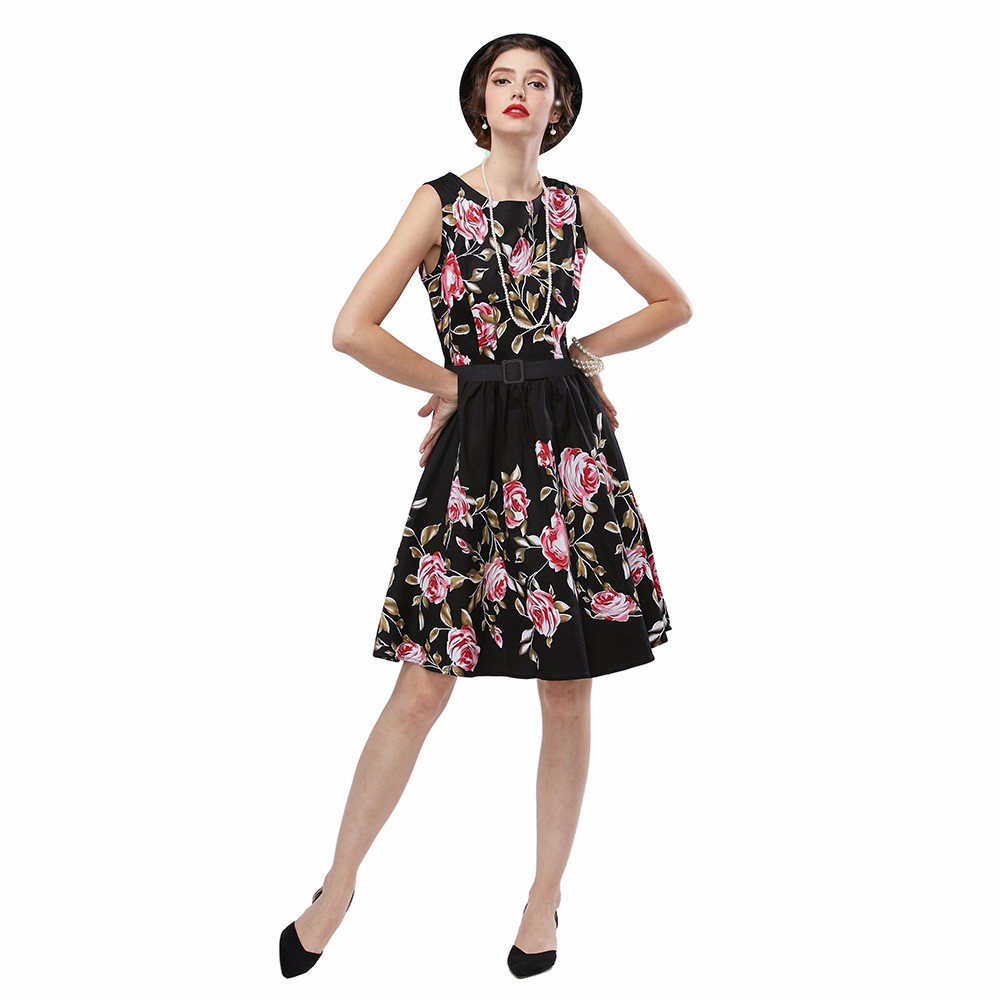 ZAFUL-L4XL-Black-Rose-Floral-Summer-Women-Dress-Aurdey-Vintage-o-neck-sleeveless-Dress-ball-gown-Cas-32716729914