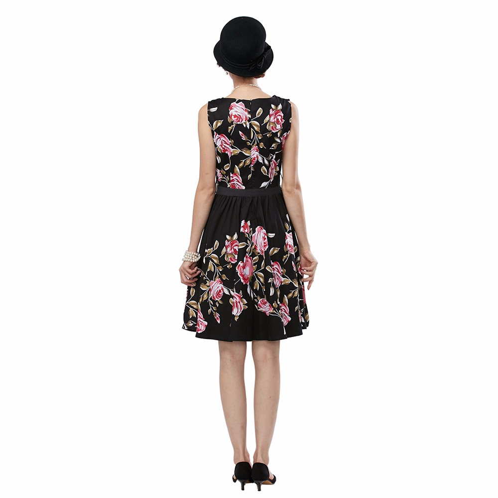 ZAFUL-L4XL-Black-Rose-Floral-Summer-Women-Dress-Aurdey-Vintage-o-neck-sleeveless-Dress-ball-gown-Cas-32716729914