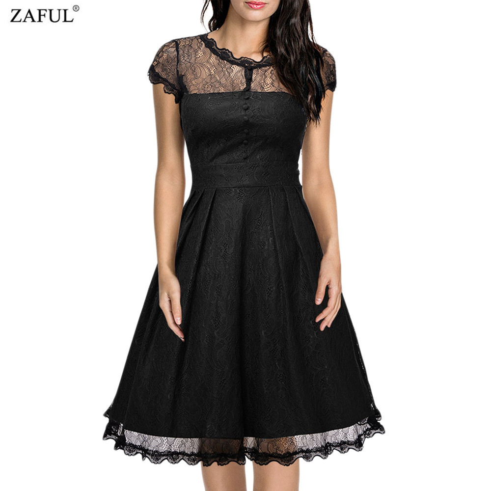 ZAFUL-New-Black-Women-Retro-Dress-Audery-Vintage-Elegant-1950S-60S-Short-Sleeve-Big-Hem-Lace-Party-D-32706628683