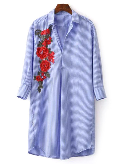 ZAFUL-New-Striped-Floral-Embroidered-Shirt-Dress-Women-turn-down-collar-Long-Sleeve-Button-Shirt-Dre-32761177557