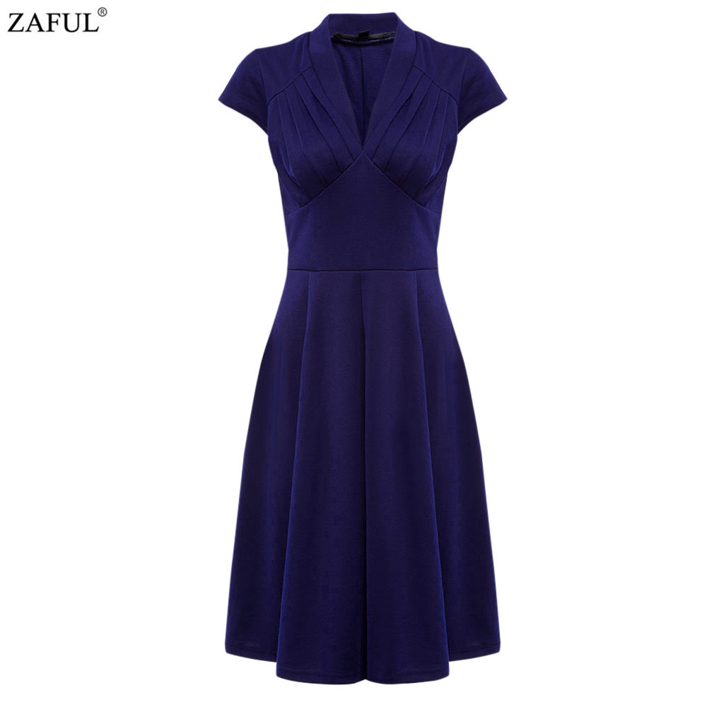 ZAFUL-New-Women-Retro-Dress-Audery-Hepbum-Vintage-Elegant-1950S-60S-Short-Sleeve-Sexy-V-Neck-Party-D-32707947043