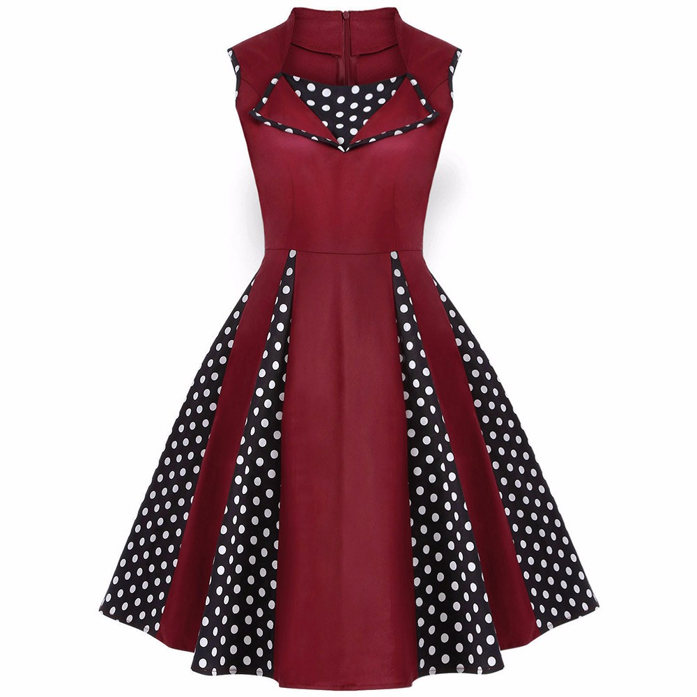 ZAFUL-Plus-Size-S4XL-Brand-New-Women-Sleeveless-High-Waist-Turn-Down-Collar-Vintage-Dress-Polka-Dot--32770420906