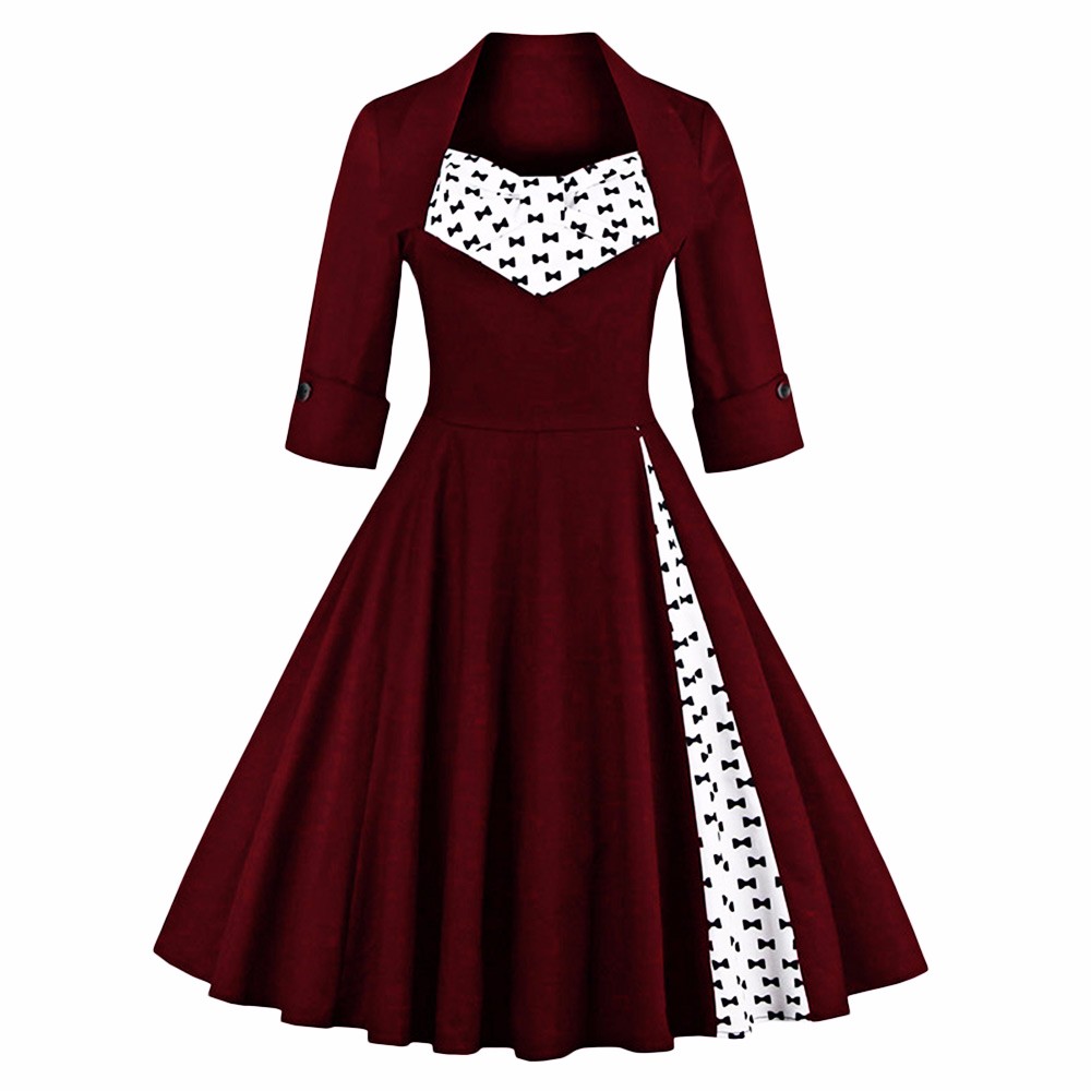 ZAFUL-Plus-Size-S4XL-Women-Elegant-Vintage-Swing-Dress-Party-Dresses-34-Sleeves-Square-Neck-60s-Rock-32772775950