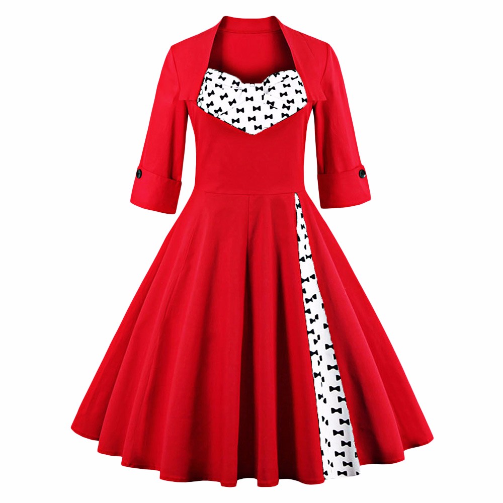 ZAFUL-Plus-Size-S4XL-Women-Elegant-Vintage-Swing-Dress-Party-Dresses-34-Sleeves-Square-Neck-60s-Rock-32772775950