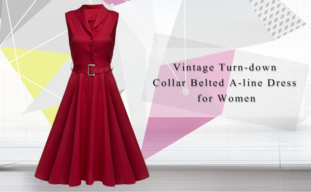 ZAFUL-Plus-Size-Women-Elegant-Sleeveless-Belts-Dress-Solid-Color-Turn-down-Collar-Cotton-Female-Vint-32746010569