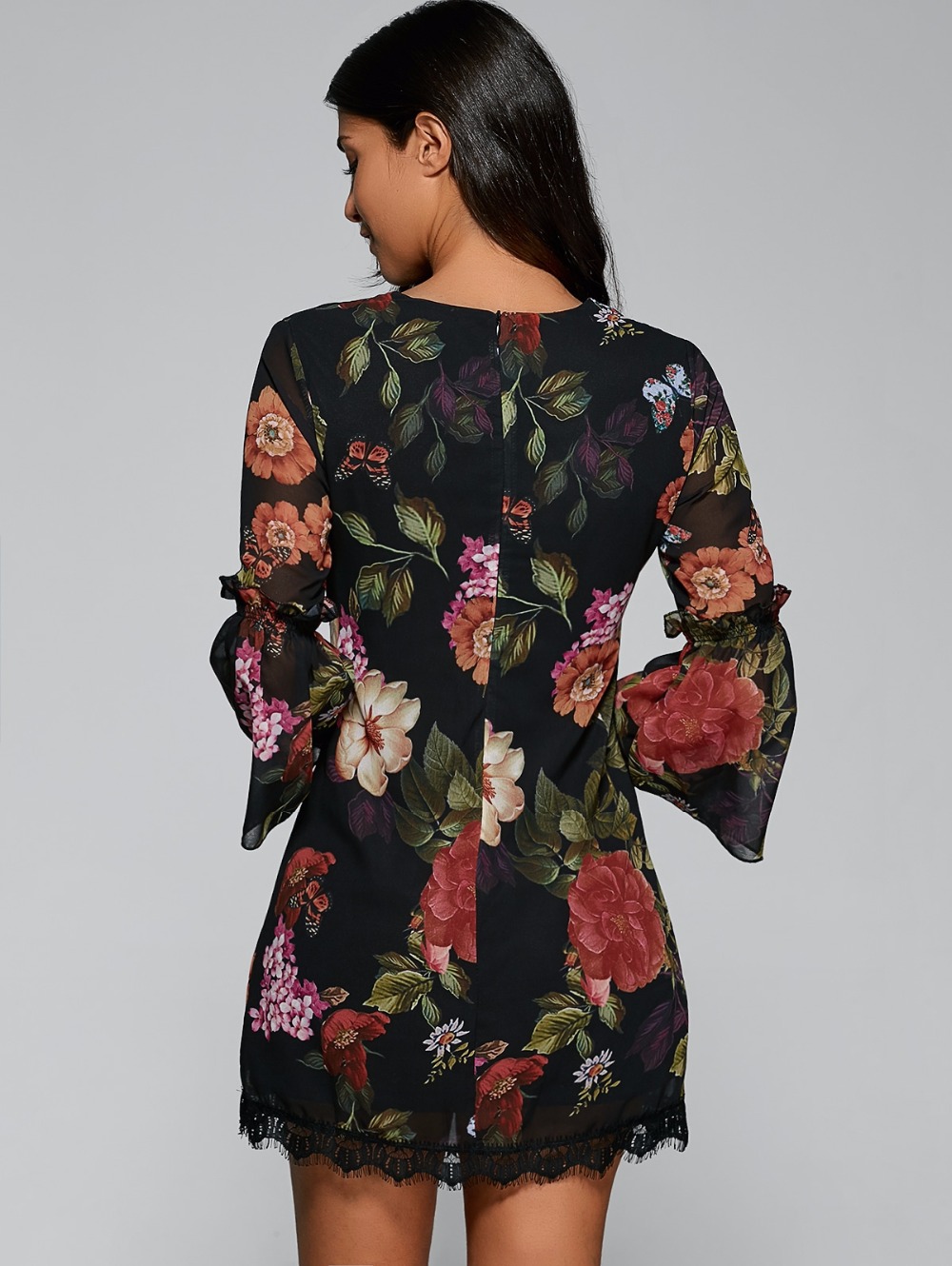 ZAFUL-Sexy-Women-V-Neck-Black-Floral-Bohemian-Dress-34-Sleeved-thin-Chiffon-See-through-Feminino-Ves-32790662621