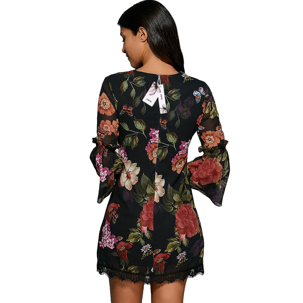 ZAFUL-Sexy-Women-V-Neck-Black-Floral-Bohemian-Dress-34-Sleeved-thin-Chiffon-See-through-Feminino-Ves-32790662621