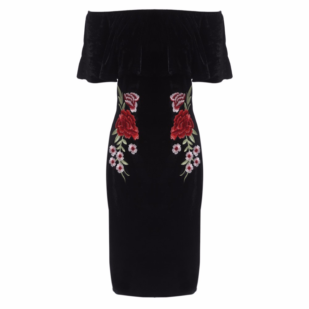 ZAFUL-Woman-Bodycon-Dress-Sexy-Slash-Neck-Off-Shoulder-Black-Velvet-Floral-Embroidery-Slim-Party-Str-32781902971