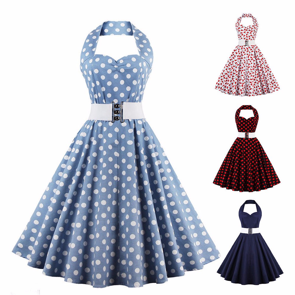 ZAFUL-Woman-Retro-Polka-Dot-Dress-Sexy-Halter-Sleeveless-Backless-Ruffles-4color-L4XL-60s-Vintage-Fe-32757934572