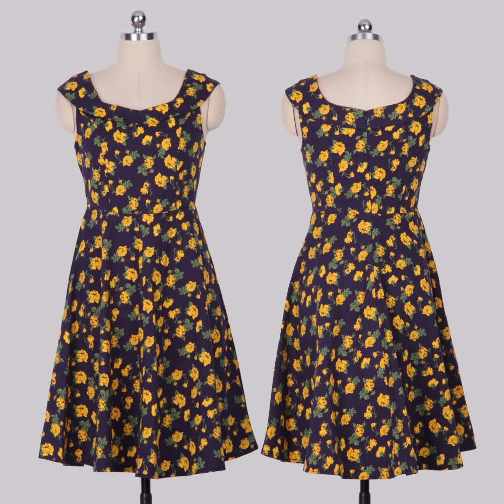 ZAFUL-Women-Audrey-Vintage-dress-60s-50s-Floral-Print-U-Neck-Pin-Up-Rockabilly-Retro-Dress-Girls-Hol-32760813963