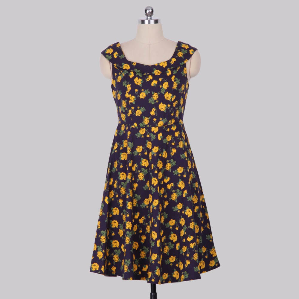 ZAFUL-Women-Audrey-Vintage-dress-60s-50s-Floral-Print-U-Neck-Pin-Up-Rockabilly-Retro-Dress-Girls-Hol-32760813963