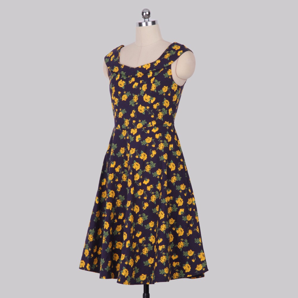 ZAFUL-Women-Audrey-Vintage-dress-60s-50s-Floral-Print-U-Neck-Pin-Up-Rockabilly-Retro-Dress-Girls-Hol-32760813963