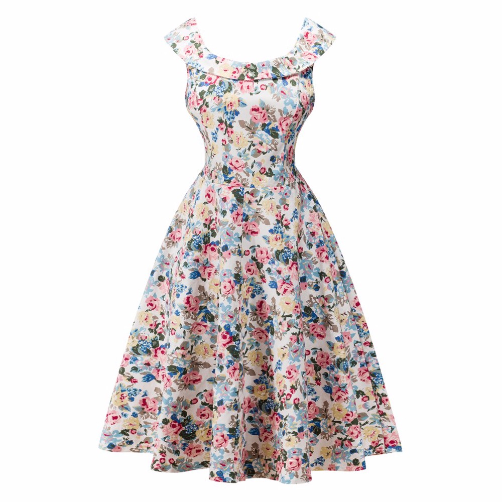 ZAFUL-Women-Audrey-Vintage-dress-60s-50s-Floral-Print-U-Neck-Pin-Up-Rockabilly-Retro-Dress-Girls-Hol-32760813963