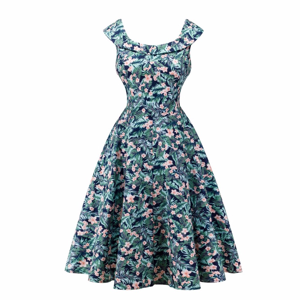 ZAFUL-Women-Audrey-Vintage-dress-60s-50s-Floral-Print-U-Neck-Pin-Up-Rockabilly-Retro-Dress-Girls-Hol-32760813963