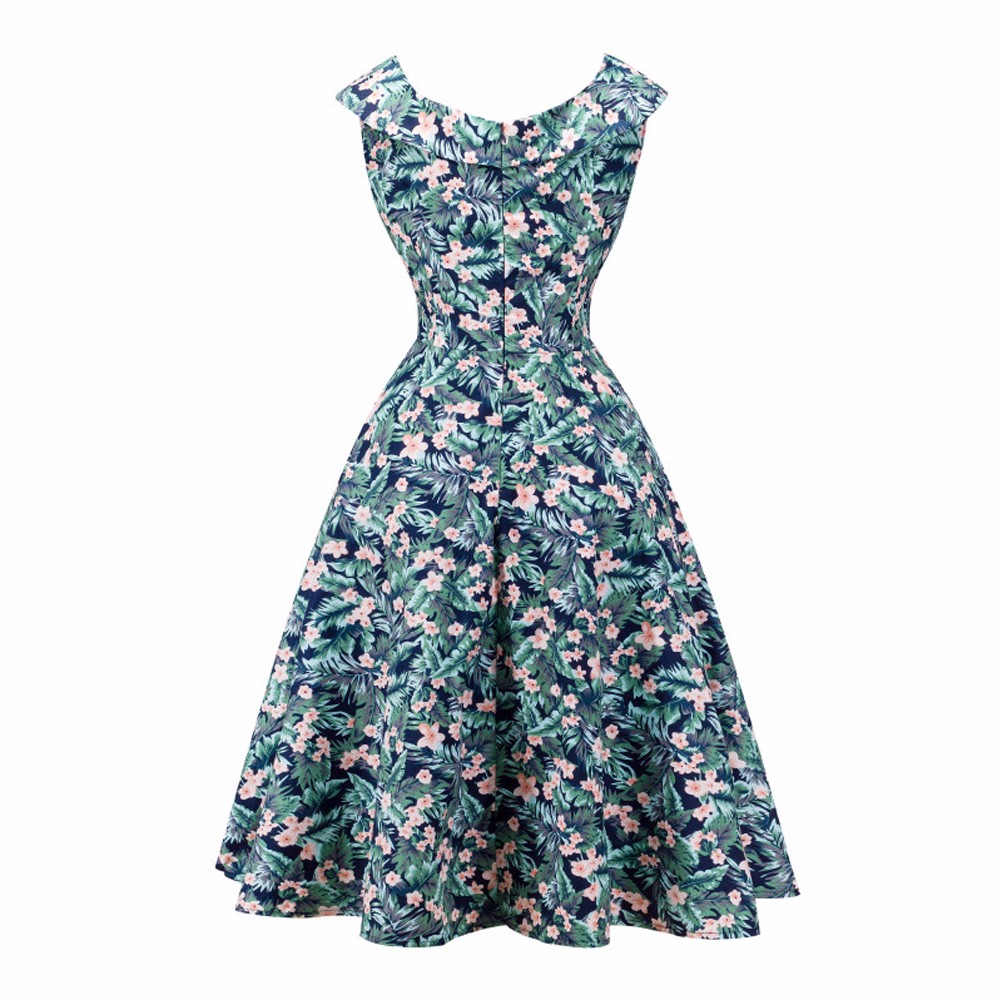 ZAFUL-Women-Audrey-Vintage-dress-60s-50s-Floral-Print-U-Neck-Pin-Up-Rockabilly-Retro-Dress-Girls-Hol-32760813963