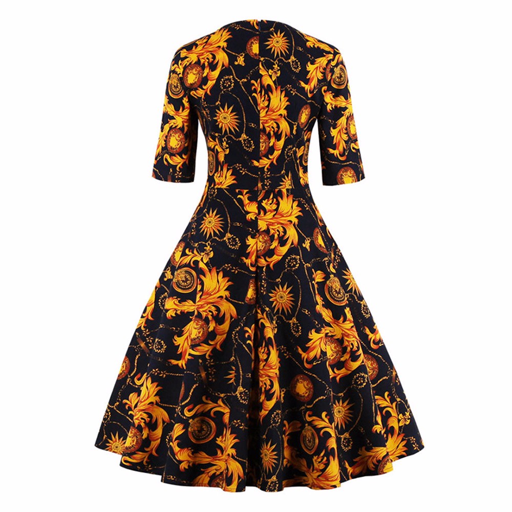 ZAFUL-Women-O-Neck-Half-Sleeves-A-line-50s-60s-Audrey-Vintage-Dress-Tropical-Ethnic-Floral-Feminino--32773691525