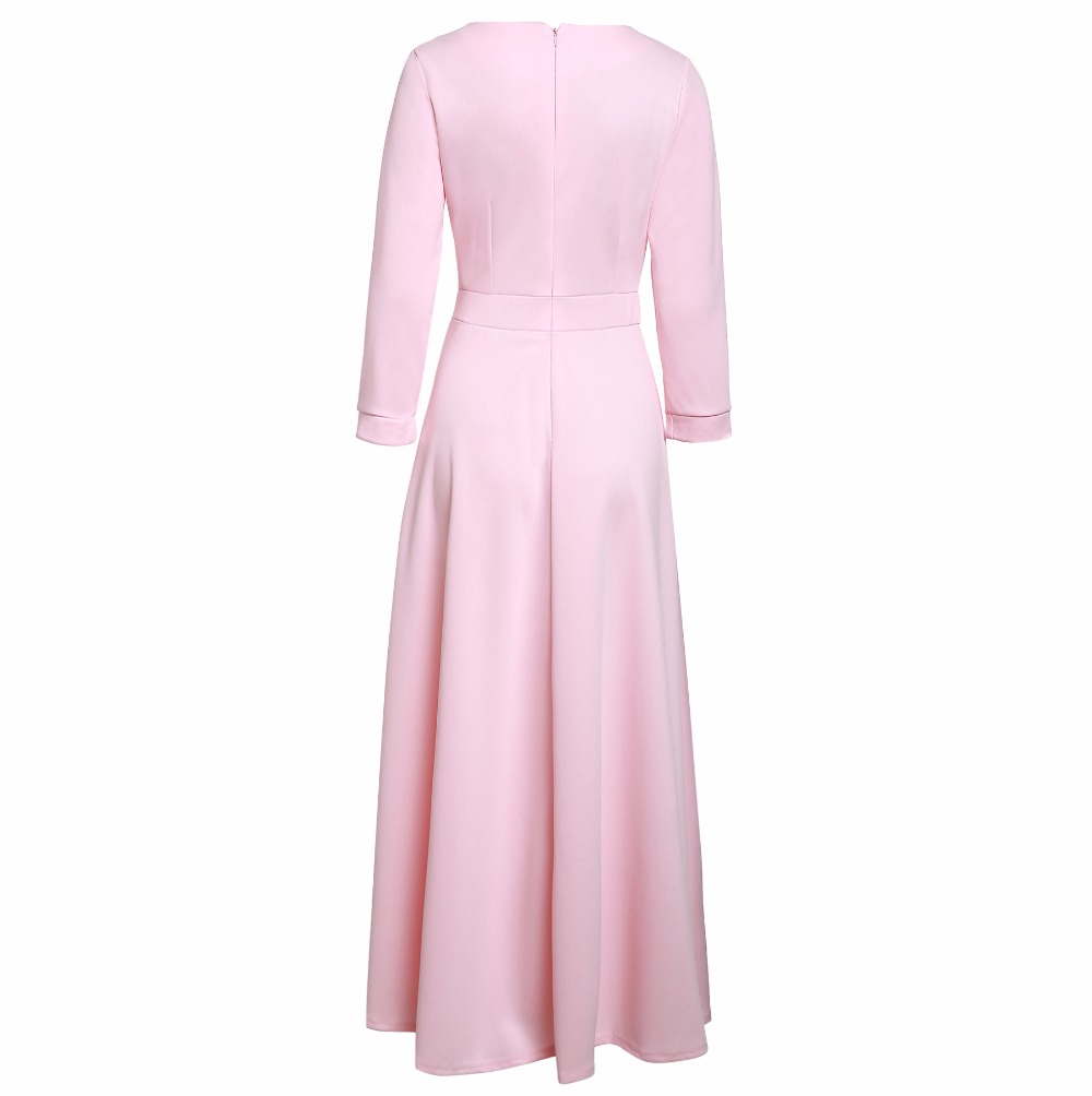 ZAFUL-Women-Pink-Party-Dress-A-line-Vintage-Dress-High-Waist-34-Sleeves-Big-Swing-Elegant-Feminino-V-32789366244