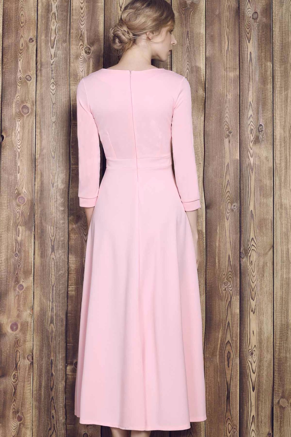 ZAFUL-Women-Pink-Party-Dress-A-line-Vintage-Dress-High-Waist-34-Sleeves-Big-Swing-Elegant-Feminino-V-32789366244