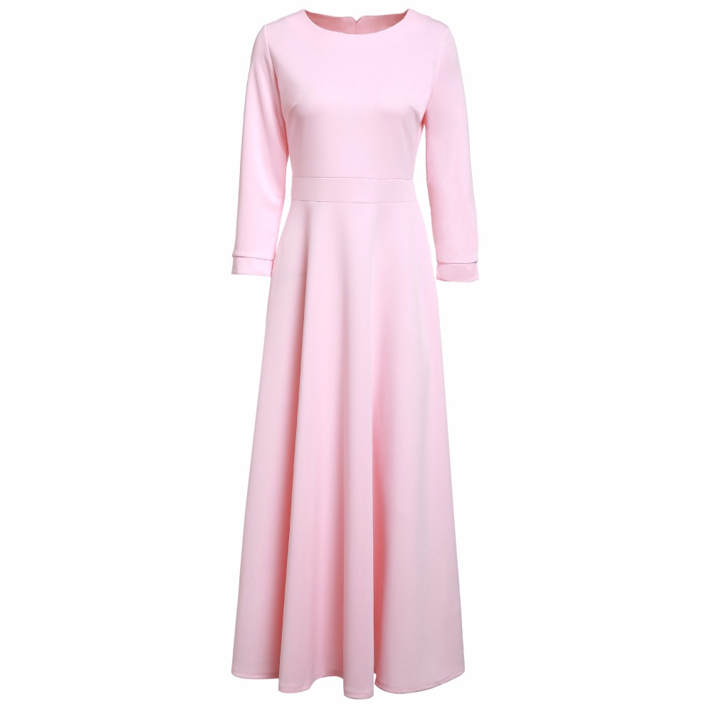 ZAFUL-Women-Pink-Party-Dress-A-line-Vintage-Dress-High-Waist-34-Sleeves-Big-Swing-Elegant-Feminino-V-32789366244