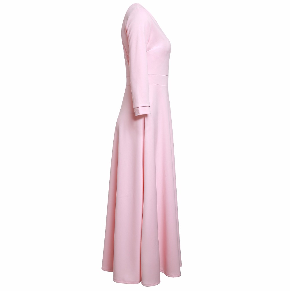 ZAFUL-Women-Pink-Party-Dress-A-line-Vintage-Dress-High-Waist-34-Sleeves-Big-Swing-Elegant-Feminino-V-32789366244