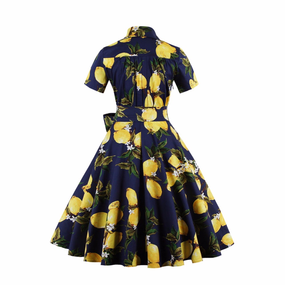 ZAFUL-Women-Plus-Size-Vintage-Dress-Lemon-Dot-Polka-Print-Retro-50s-Swing-Belts-S4XL-Feminino-Vestid-32760624172