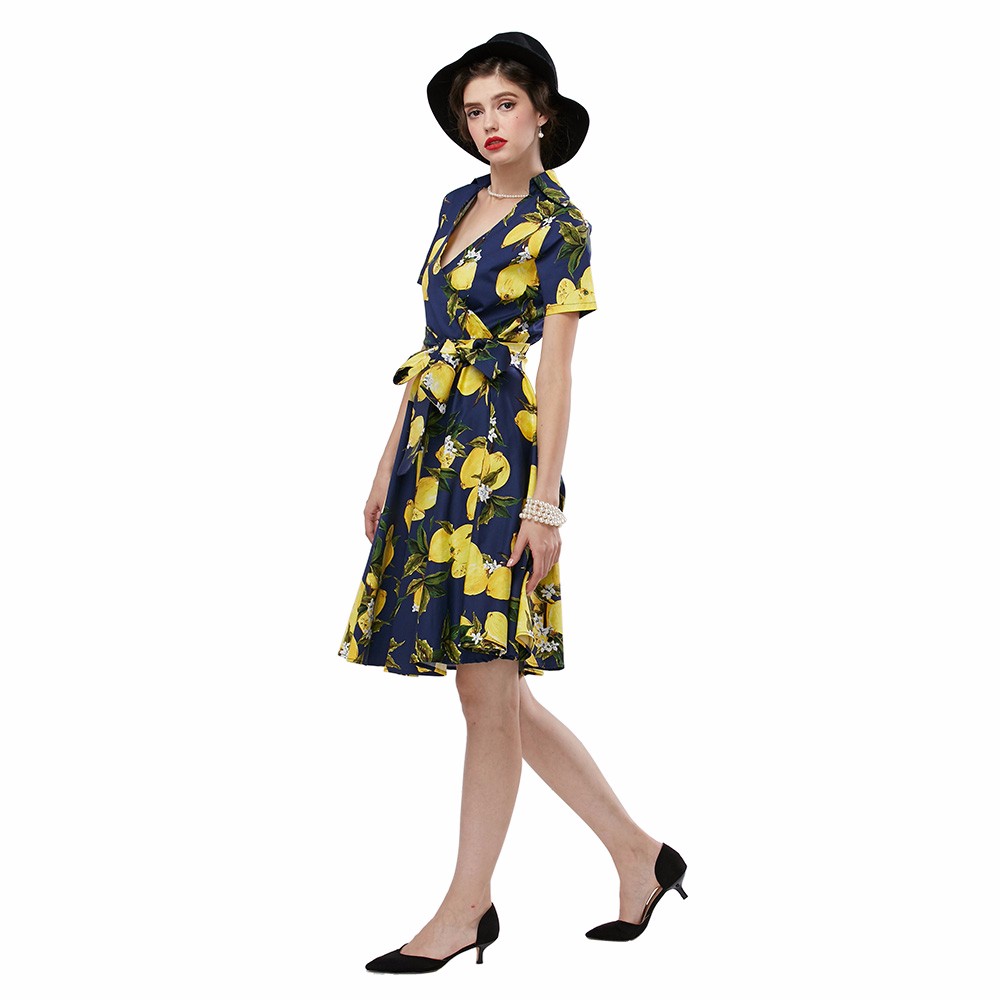 ZAFUL-Women-Plus-Size-Vintage-Dress-Lemon-Dot-Polka-Print-Retro-50s-Swing-Belts-S4XL-Feminino-Vestid-32760624172