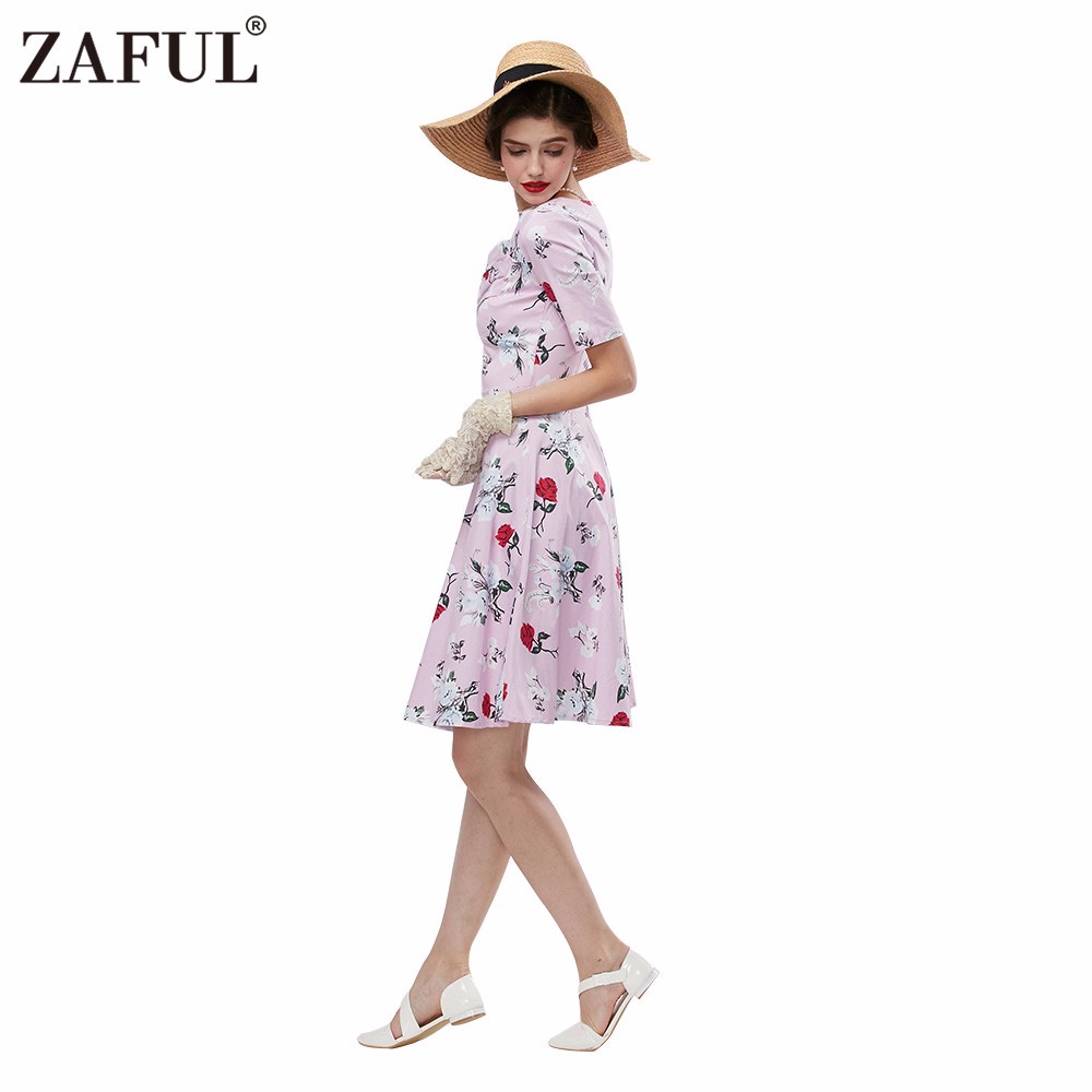 ZAFUL-Women-plus-size-clothing-Audrey-hepburn-50s-Vintage-Flower-Print-robe-pink-feminino-Ball-Gown--32755924080