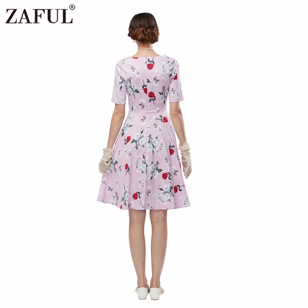 ZAFUL-Women-plus-size-clothing-Audrey-hepburn-50s-Vintage-Flower-Print-robe-pink-feminino-Ball-Gown--32755924080