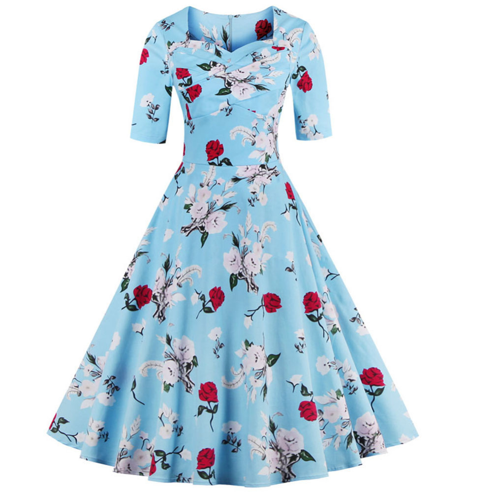 ZAFUL-Women-plus-size-clothing-Audrey-hepburn-50s-Vintage-Flower-Print-robe-pink-feminino-Ball-Gown--32755924080