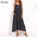 ZANZEA-Boho-Women-2018-Spaghetti-Strap-Long-Dress-Lace-Up-Stretchy-Waist-Print-Casual-Loose-Beach-Ma-32751214476