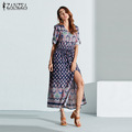 ZANZEA-Boho-Women-2018-Spaghetti-Strap-Long-Dress-Lace-Up-Stretchy-Waist-Print-Casual-Loose-Beach-Ma-32751214476