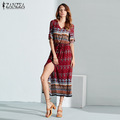 ZANZEA-Boho-Women-2018-Spaghetti-Strap-Long-Dress-Lace-Up-Stretchy-Waist-Print-Casual-Loose-Beach-Ma-32751214476